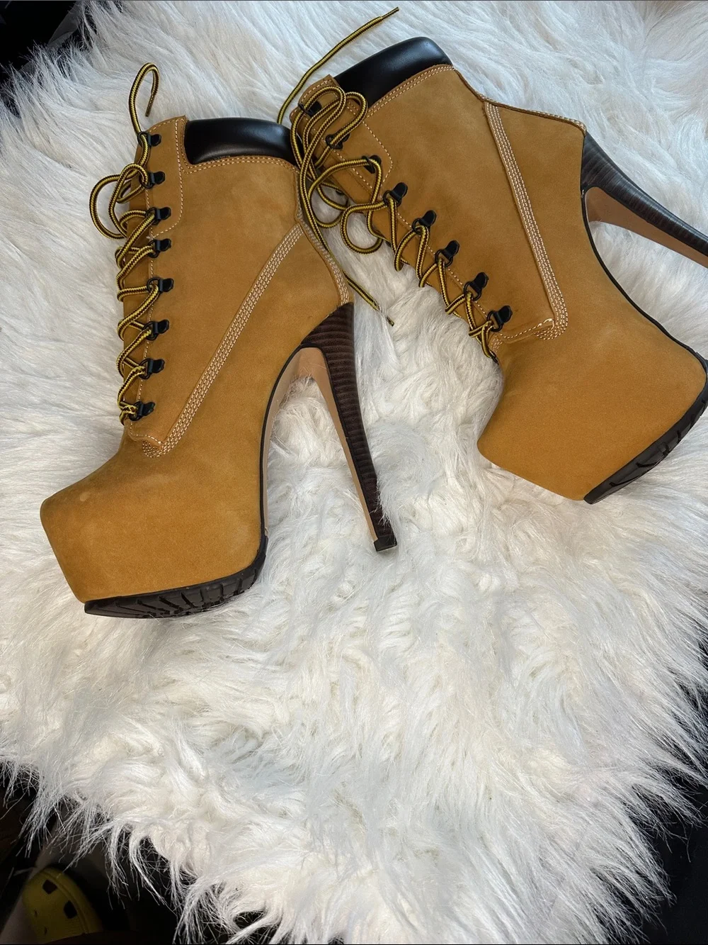 ZIGI girl Mustard Tan Lace-Up Suede Heeled Boots with Yellow Accented Laces - Picture 2 of 7